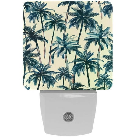 

2 Pack Auto Dusk-to-Dawn Sensor Night Lights Summer Jungle Palms Tree Pattern Plug-in Home Office Decorative Lamp for Adult 0.5W LED Nightlights for Bedroom Bathroom Hallway Stairs