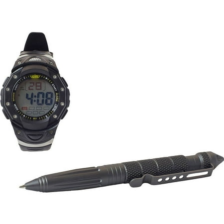 Combo with Aircraft Aluminum Glass Breaker Pen and Digital Watch, UZI, Grey