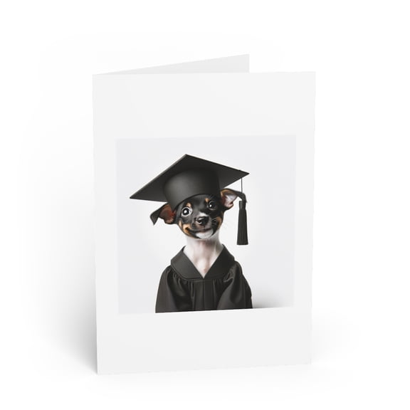 DistinctInk Greeting Card / Note Card - Rat Terrier Puppy Graduation - PACK of 1