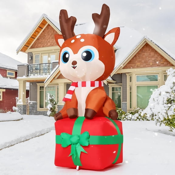 SHILIU-6 FT Christmas Inflatables Deer Outdoor Decorations Blow Up Yard Deer on a Box with Built-in LEDs for Party Indoor Garden Lawn Decor