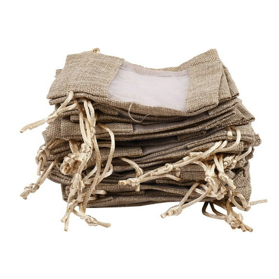 30Pcs Flax Organza Bags Burlap Drawstring Pouch Christmas Gifts Bag Wedding Party Bags for Coffee Beans Candy Makeup Jewelry Packaging 10x14cm