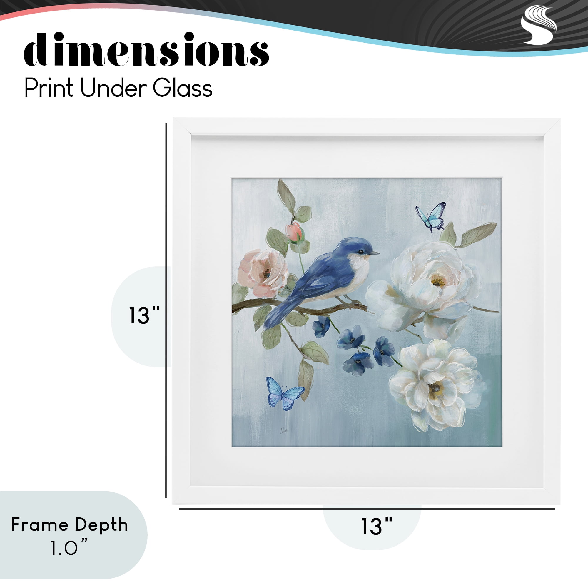 Stupell Industries Blue Bird Tranquility White Framed Print Under Glass, design by Nan