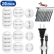 20 Pack Cable Management, Premium Black Cable Clips Holders, Multi-purpose Cable Cord Organizer Clips for Home and Office, Silicone Desk Self-Adhesive Cord Wire Holders,Self-Gripping Cable Ties,White