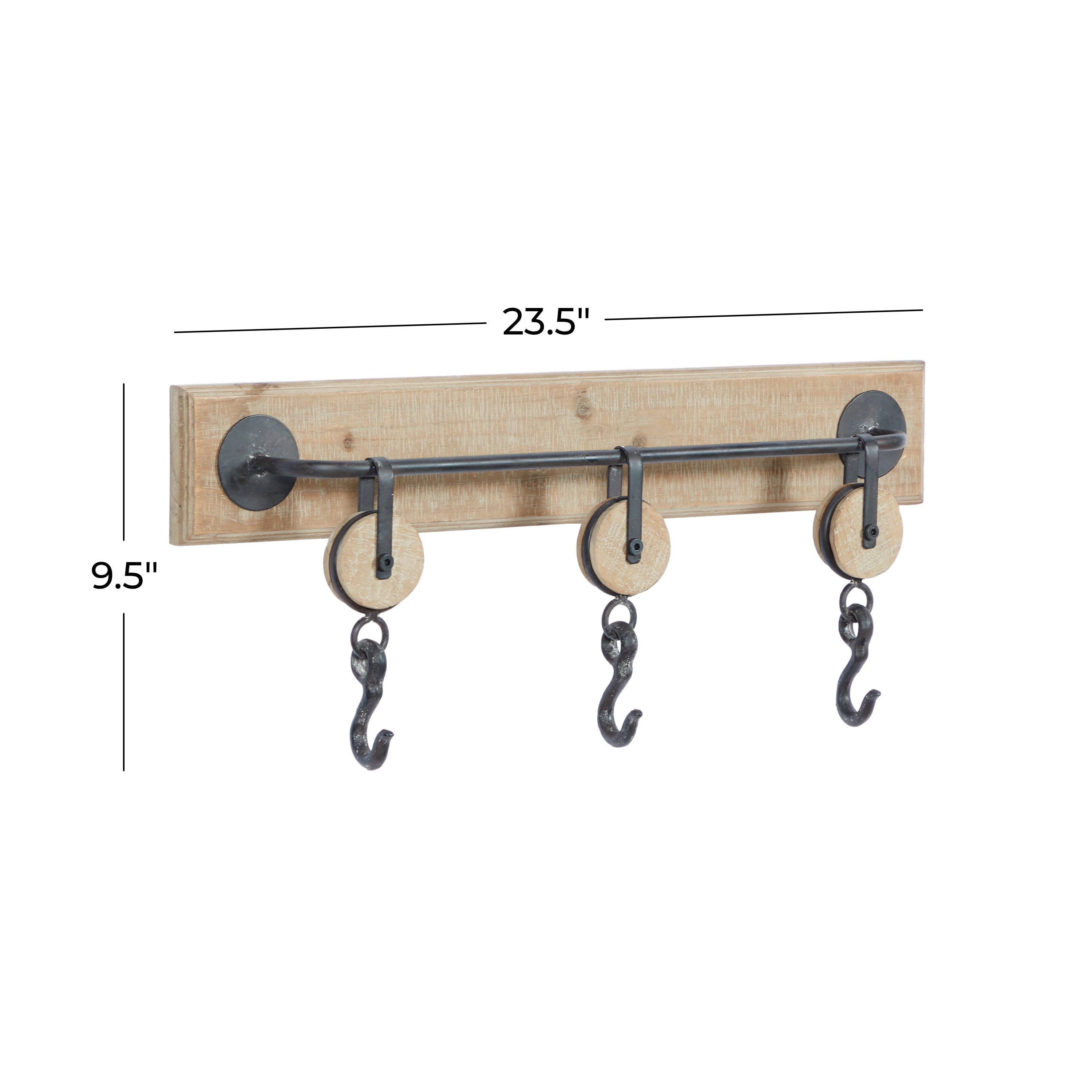 DecMode Brown Wood Industrial Wall Hook