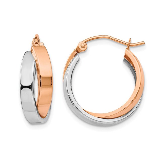 14K Rose Pink and White Gold Polished Oval Hoop Earrings