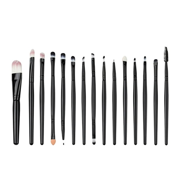 Juego de 15 brochas profesionales para maquillaje de ojos, base, sombra de ojos, delineador de ojos, labios (negro)