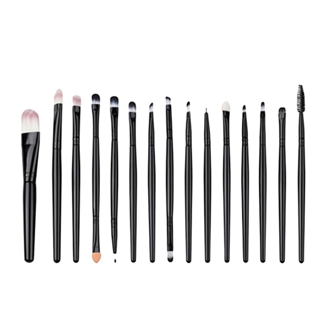 Juego de 15 brochas profesionales para maquillaje de ojos, base, sombra de ojos, delineador de ojos, labios (negro)