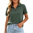 thumbnail image 3 of Iyufng Striped Collared T-Shirt for Women Half Zip Short Sleeve Loose Knit Casual Daily Top, 3 of 5