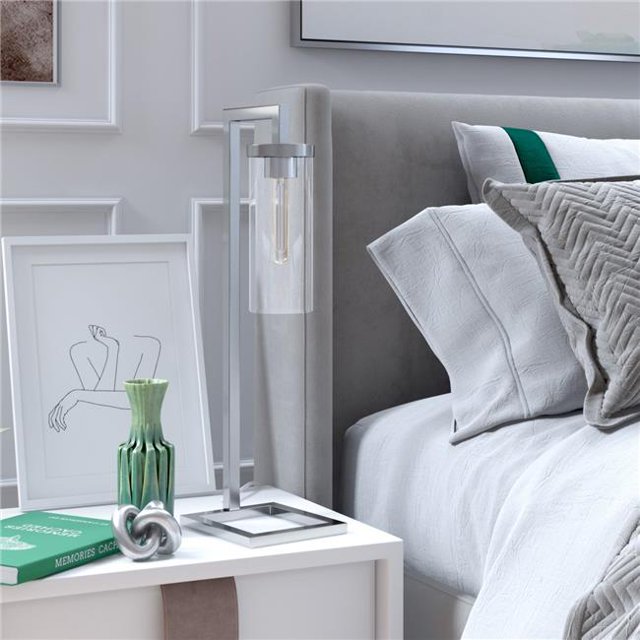 Henn & Hart TL0443 Malva Polished Nickel Table Lamp with Clear Glass Shade