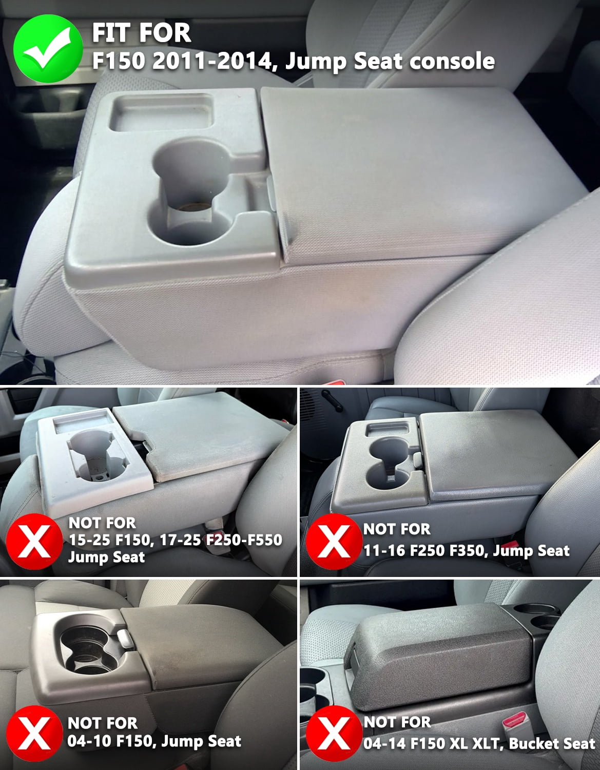 KBH Center Console Cover for 2011-2014 Ford F150 Accessories, Washable Arm Rest Protector Covering for Car, Beige(Fits Jump Seat Console Only)