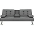 thumbnail image 2 of Vineego Modern Faux Leather Couch Convertible Folding Futon Sofa Bed with 2 Cup Holders, Gray, 2 of 8
