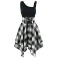 thumbnail image 2 of Mode Femmes Sans Manches Épaule Froide Croix Dentelle jusqu'à Plaid Imprimé Robe Irrégulière, 2 of 3