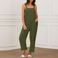 thumbnail image 2 of HAPIMO Wide Leg Cotton Linen Jumpsuit for Women Clearance Summer Relaxed Baggy Pocket Sleeveless Trousers Casual Button Workout Fashion Solid Sale Green, 2 of 9