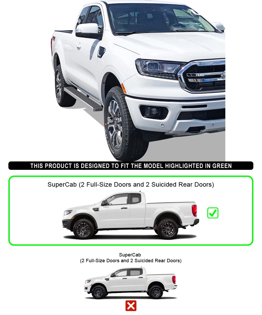 APS Running Boards 5 inches Compatible with Ford Ranger 2019-2023 Super Cab (with 2 Full Size Doors and 2 Suicide Doors) Stainless Steel (Nerf Bars Side Steps Side Bars)