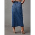 thumbnail image 6 of Musuos Women Blue Denim Skirt, Elegant High Waist Front Slit Long Skirt for Casual Daily, 6 of 8