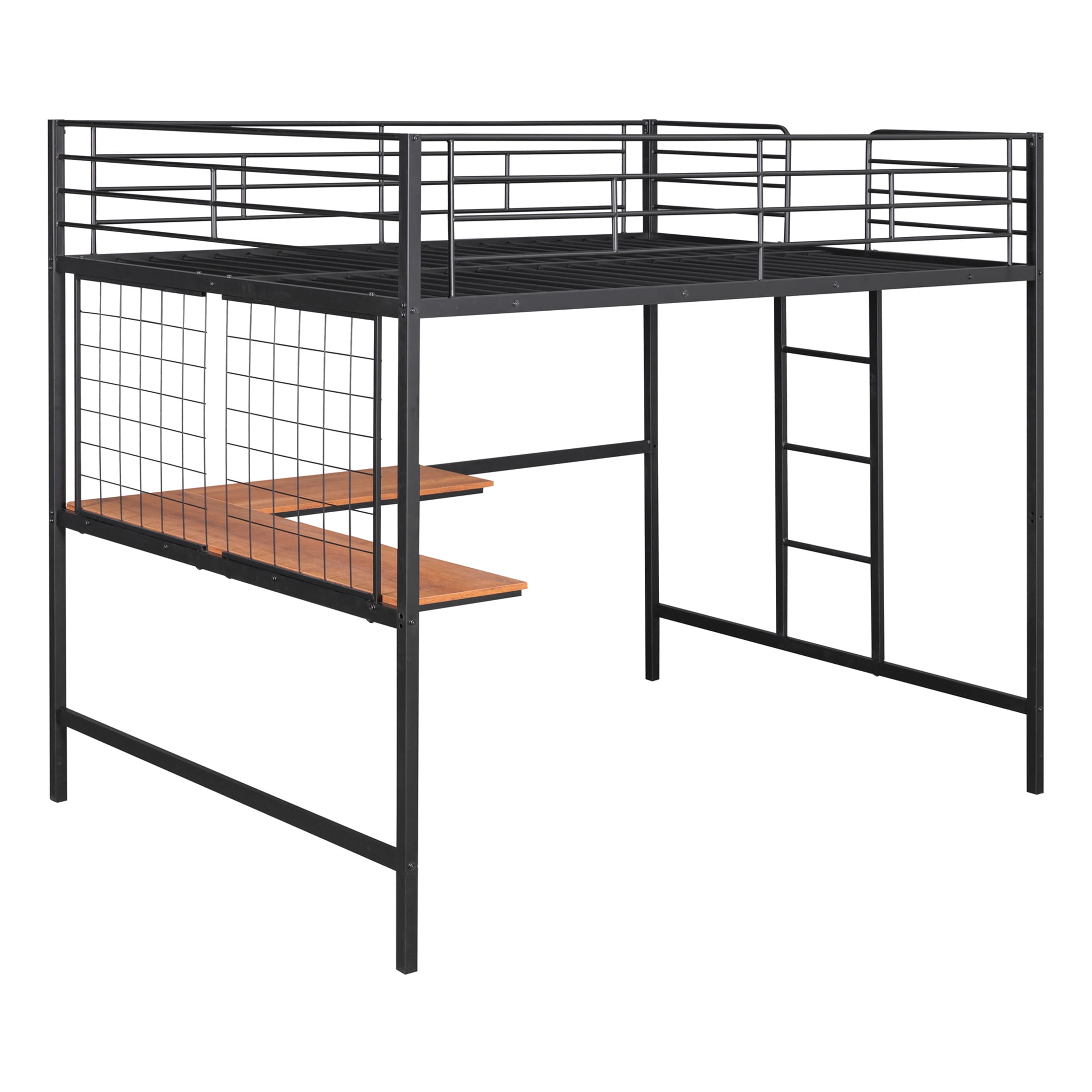 Aukfa Full Size Loft Bed with L shape Desk, Heavy Duty Metal Bed Frame for Teens Adults, Black