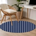 thumbnail image 5 of 4Ft Round Rug, Navy Blue Striped Non-Skid Rubber Backing Large Area Rugs - Living Room Bedroom Home Office, Navy Blue White Farmhouse Stripes Indoor Floor Mat Carpets Washable Rug, 5 of 9