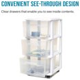 thumbnail image 2 of HOMZ Drawer Tower, 3-Tier Clear Plastic Rolling Storage Cart, Removable Wheels, White, 2 of 8