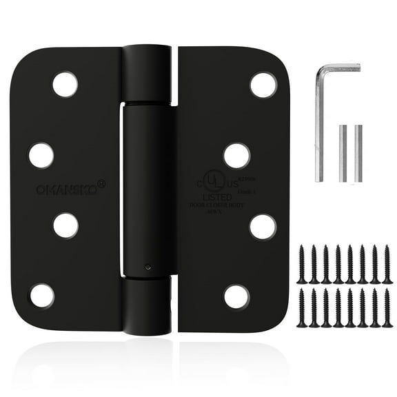 2 Pack Self Closing Door Hinges 4 inch Matte Black Spring Loaded Auto Close Hinges 5/8'' Radius Corners Adjustable Tension for Interior Door 4 x 4 in Auto Self-Closing Hinge C63