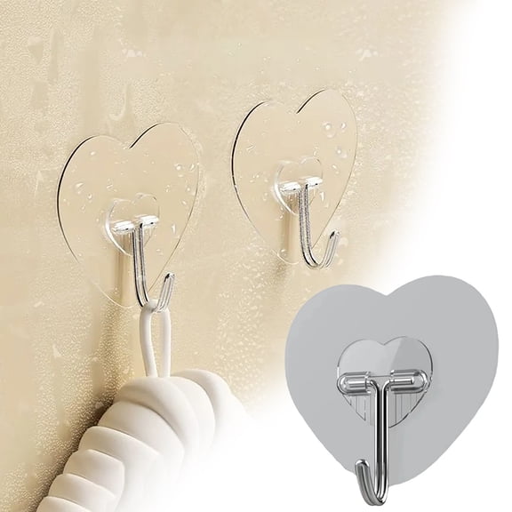 Adhesive Wall Hooks Heavy Duty No-Drill Heart-Shaped Decorative Hooks Renter-Friendly Wall Organizer for Kitchen, Bathroom, Bedroom, Ceiling & Home Storage Use