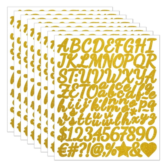 664 PCS Gold Letter Stickers Glitter 8 Sheets Alphabet Number Stickers 1 Inch Vinyl Self Adhesive Stick on Letters for Graduation Cap Scrapbooking Water Bottles Cup Mailbox DIY Crafts Classroom Decor