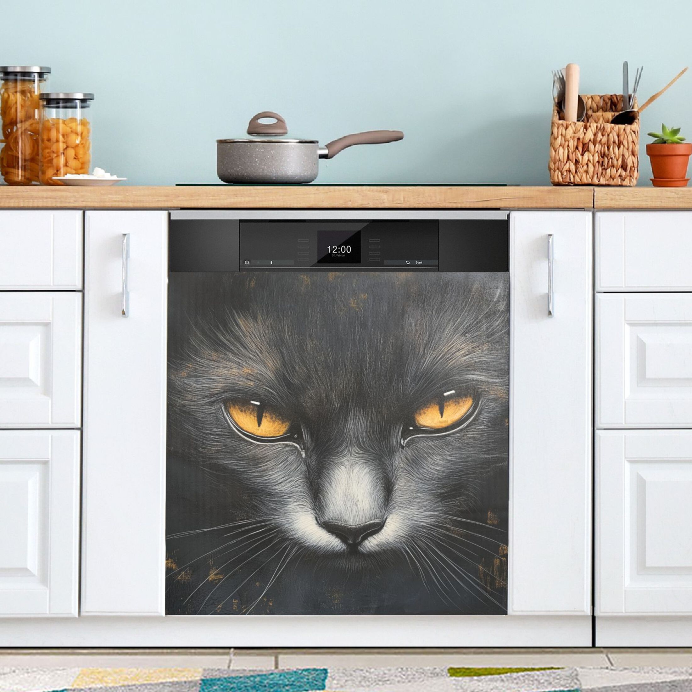 Dishwasher Magnetic Sticker 23x26 Inch Refrigerator Magnetic Sticker Washing Machine Magnetic Sticker Kitchen Panel Magnetic Sticker Home Decor Black Yellow Eyes Cat