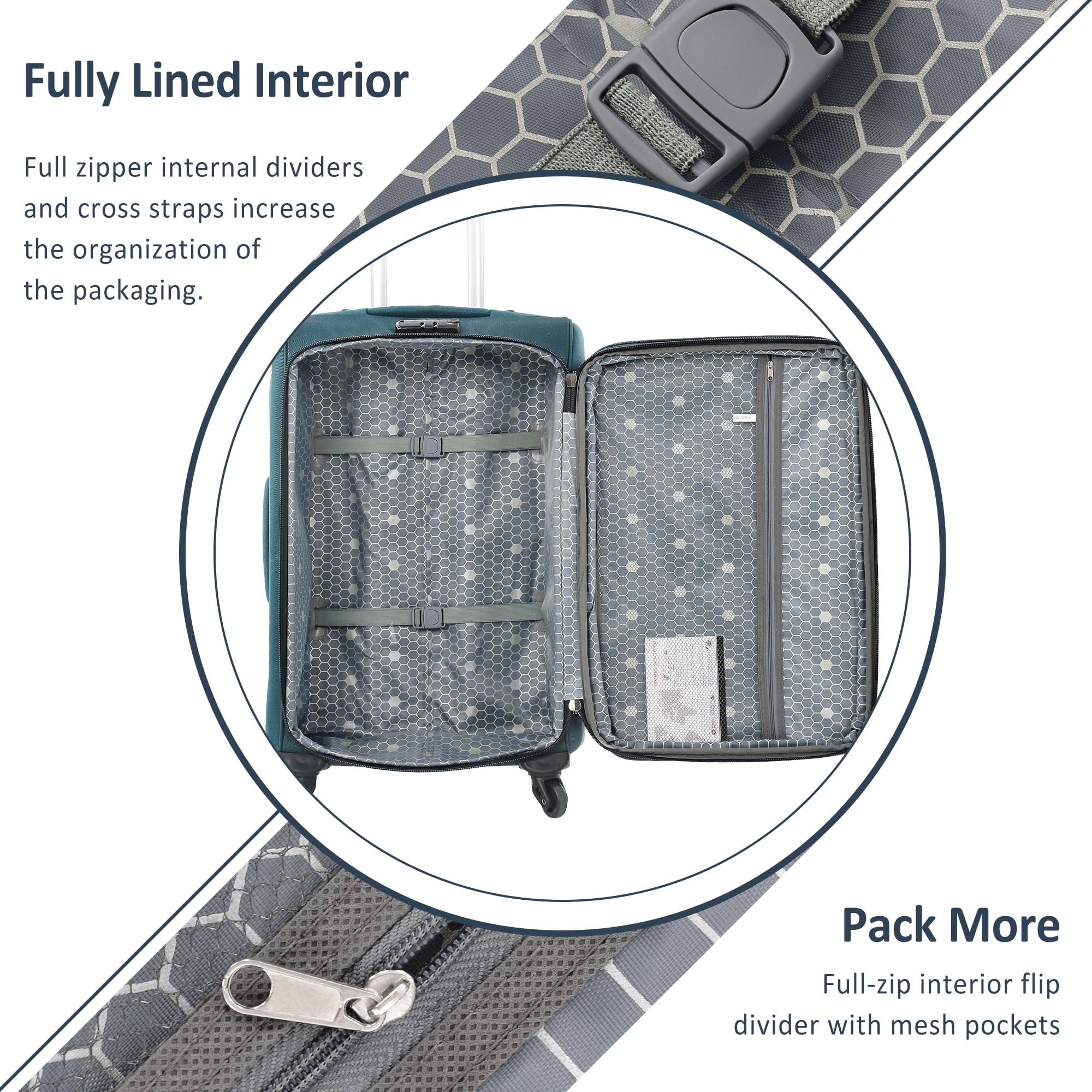 3-Piece Fabric Luggage Set with TSA Lock, 22"/26"/30" Expandable Spinner Suitcases, 610D Fabric Construction, External Access Pockets for Business Travel