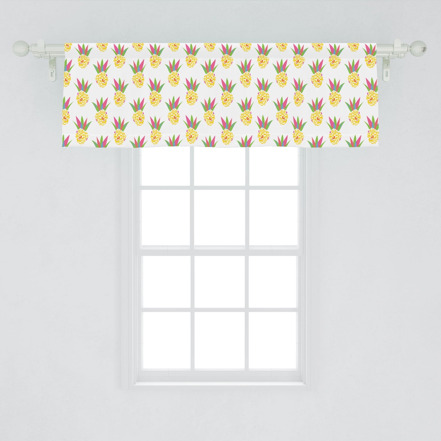 Pineapple Window Valance, Abstract Tropical Fruit Design Handdrawn