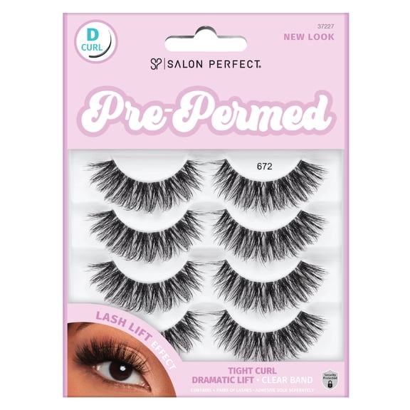 Salon Perfect Pre-Permed False Eyelashes, Dramatic Lift Fake Lashes, 672, 4 Pairs