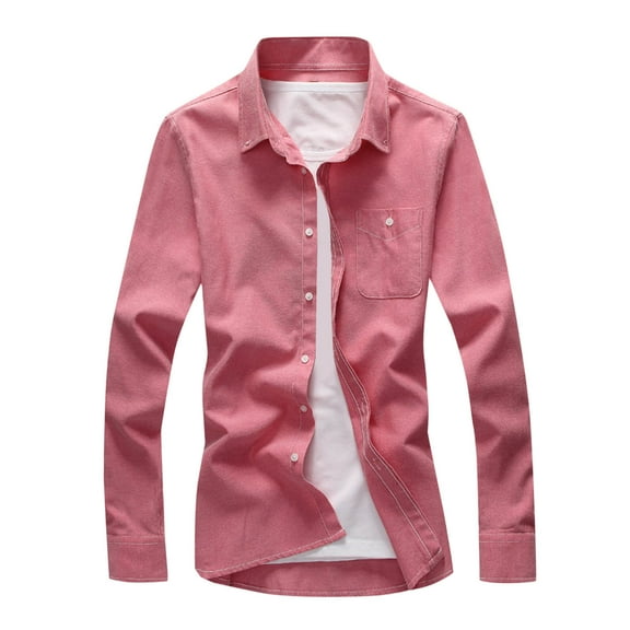 USNSM Mens Solid Color Shirt Long Sleeve Dress Shirt Business Work Casual Button Down Shirts with Pocket Pink XXL