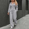 thumbnail image 6 of BRGZLK Women Sweatsuit Set 2 Piece Outfit Fall Winter Casual Long Sleeve Zip Up Slim Fit Hoodies Sweatshirt and Wide Leg Sweatpants Lounge Set for Daily Workout Outgoing Gray L, 6 of 7