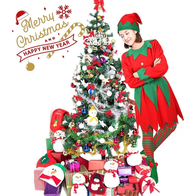 SUNSIOM Costumes de Noël Elf Robe à Manches Longues et Ceinture Chapeau Chaussures pour Femmes Fille Fête Jeu de Rôle Cosplay
