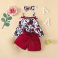 thumbnail image 2 of Toddler Girls Sleeveless Ruffles Sunflower Prints T Shirt Tops Vest Shorts Headbands Outfit Girl Summer Clothes, 2 of 7