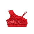 thumbnail image 4 of MSemis Girls Kids Shiny Sequined Dance Crop Top Jazz Modern Dance Top Red 6, 4 of 6