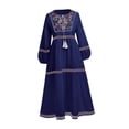 thumbnail image 3 of Vestido bohemio de manga larga, corte a, tradicional, para primavera y otoño, holgado, estilo bohemio , Azul, 3 of 8