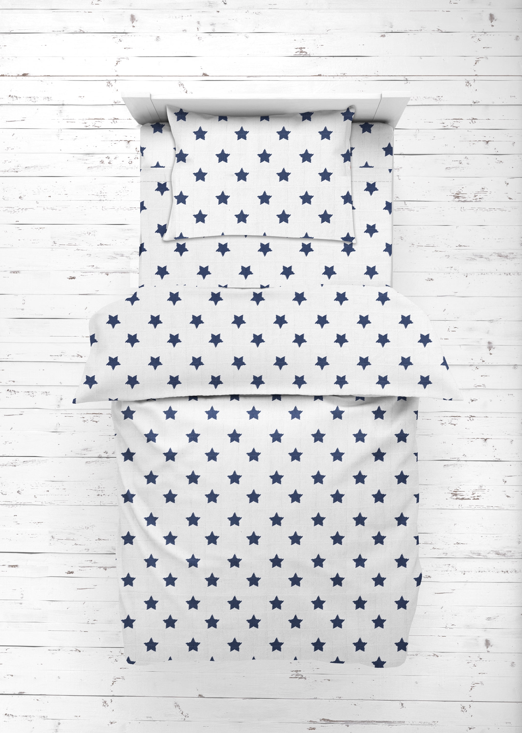 Bacati - Stars 100% Cotton breathable Muslin 3-Piece Toddler Bedding Sheet Set, Navy