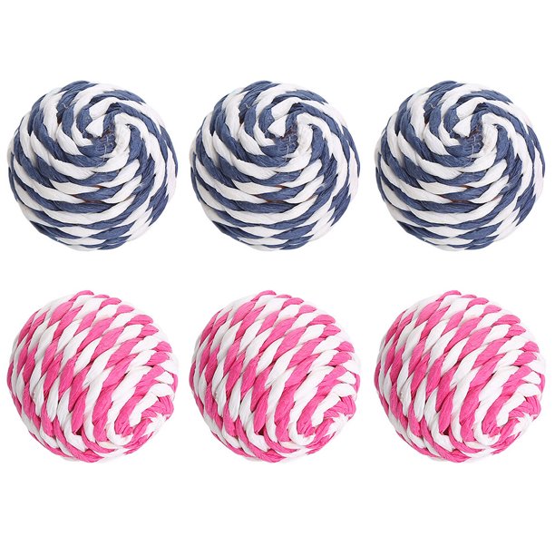 6 pelotas de cuerda tejidas para gatos y gatitos, divertidas y interactivas para masticar.