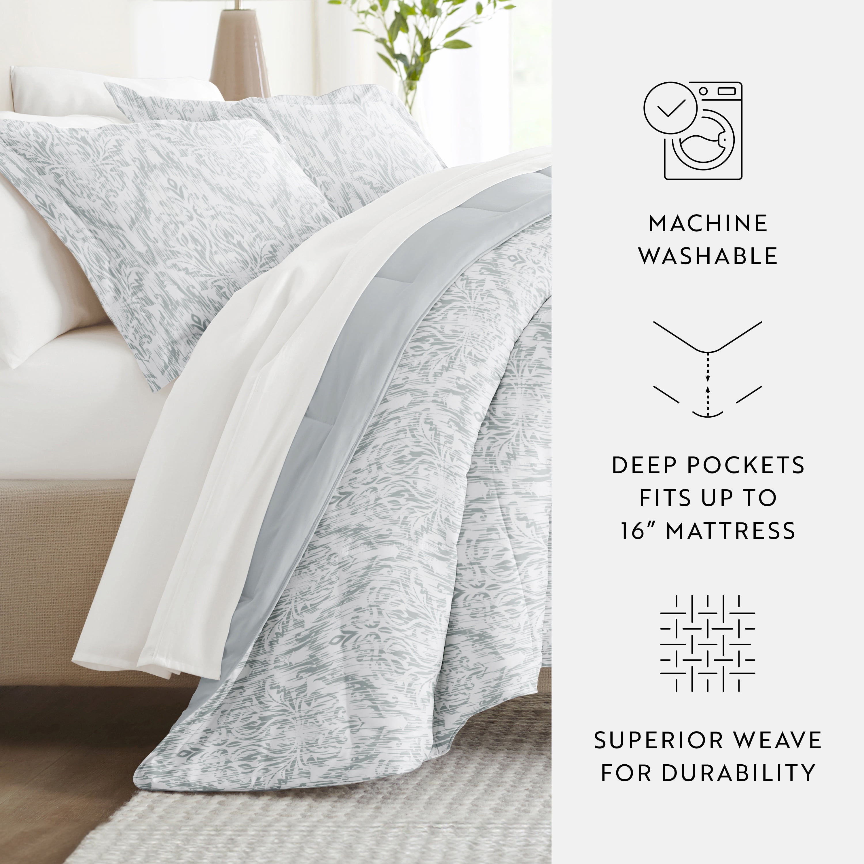 Noble Linens 7 Piece Bedding Bundle, Microfiber Patterned Comforter and Sheet Set, King