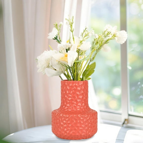 Eolstice Plastic Vase Dry And Wet Flower, Imitation Rattan Woven Flowerpot, Decorative Vase For Home Decor, Artificial Flower Arrangement, Sturdy Table Centerpiece(Orange)