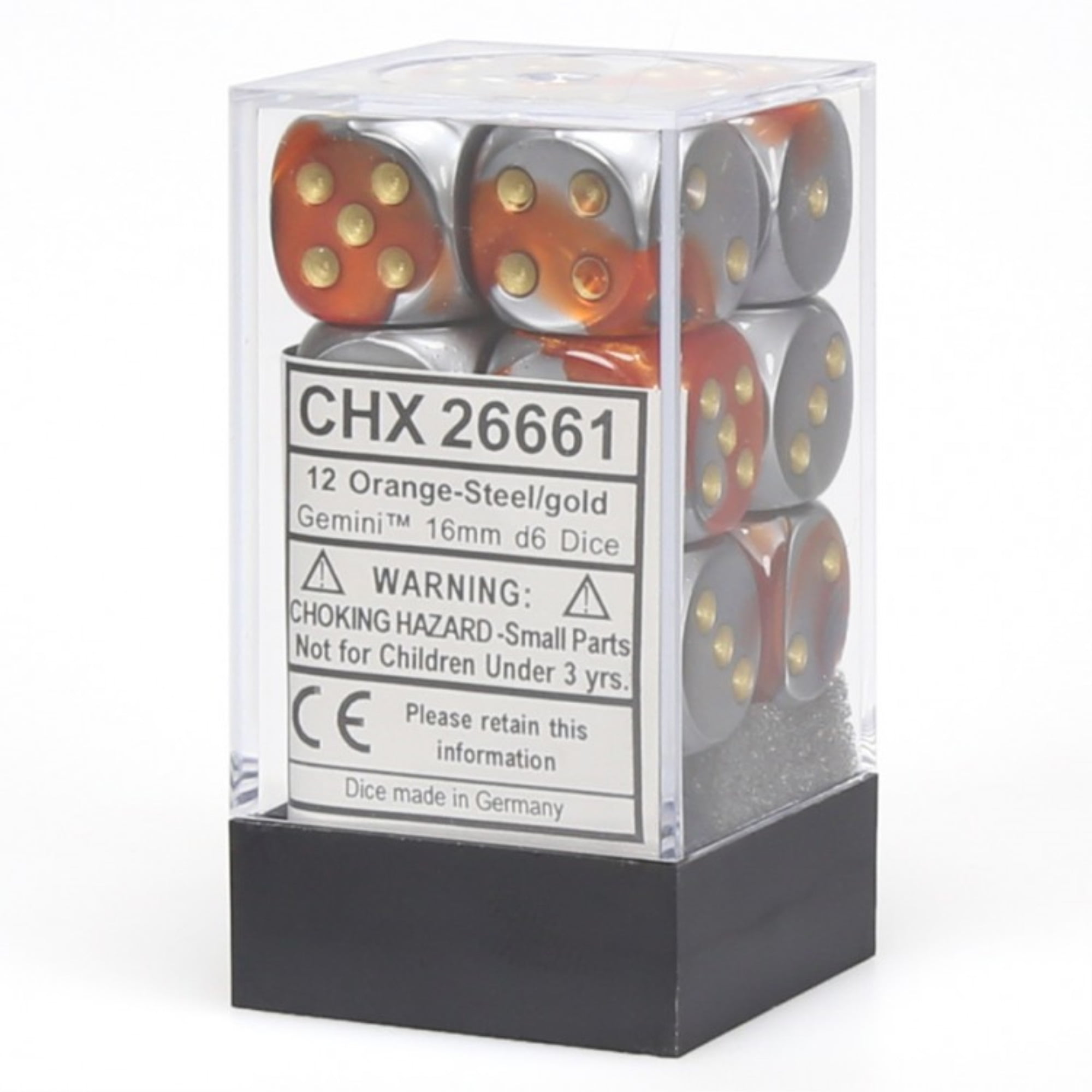 CHX26661 Chessex Manufacturing Gemini 7 12 16mm D6 Orange/Steel/Gold