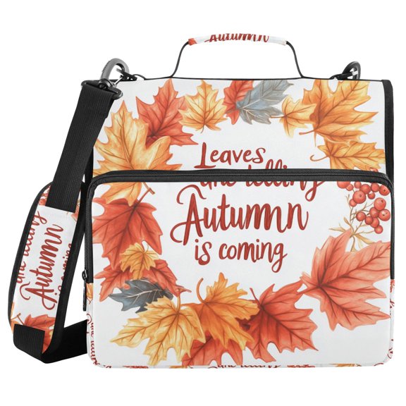 FORMRS Zipper Binder with Shoulder Strap 2-inch Ring 500 Sheet Capacity File Bag, Leaves Pattern