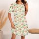 thumbnail image 2 of Vestido Corto para las Mujeres Cuello Redondo Manga Corta Impresa Suéter, Moda Casual Estilo Línea, 2 of 8