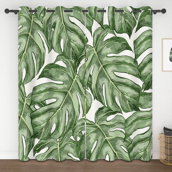 Lfeey Tropical Palm Leaves Blackout Curtains, Grommet Window Curtains for Living Room Bedroom, 42"x63" Inch, 2 Panels