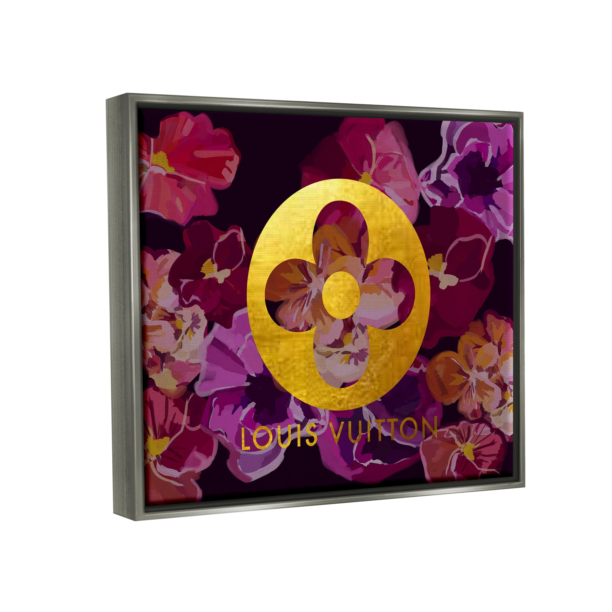Stupell Industries Fashion Brand Purple Flowers Beauty & Fashion Painting Gray Floater Framed Canvas Art Print Wall Art, 21 x 17