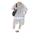 thumbnail image 2 of Jumpingount Ropa deportiva de moda con letras para niños, jersey de manga corta, conjuntos de ropa estampada, ropa informal de algodón para conjuntos de ropa Gris ciento veinte, 2 of 6