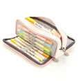 thumbnail image 4 of Estuche para lápices de gran capacidad, bolsa de papelería bonita con múltiples bolsillos y doble apertura para escuela de estudiantes, rejilla pequeña rosa y blanca, 4 of 5