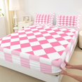 thumbnail image 3 of Manfei Teens Adults Minimalist Geometric Grid 4 Pieces Queen Sheet Sets,Pink White Ultra Soft Flat Sheet,Vintage Aesthetic Queen Fitted Sheet,Super Cozy Room Decor, 3 of 7