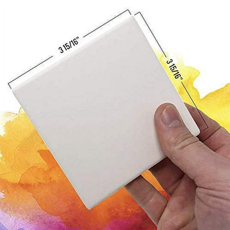 Pixiss Ceramic Tiles for Crafts Coasters,12 Ceramic White Tiles Unglazed  4-Inch Cork Backing Pads 