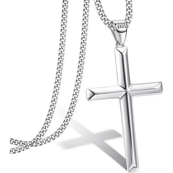 Gemstar Jewellery-925 Sterling Silver- Cross Pendant Necklace- 18 Inch Cable Chain Necklace- Without Stone pendant