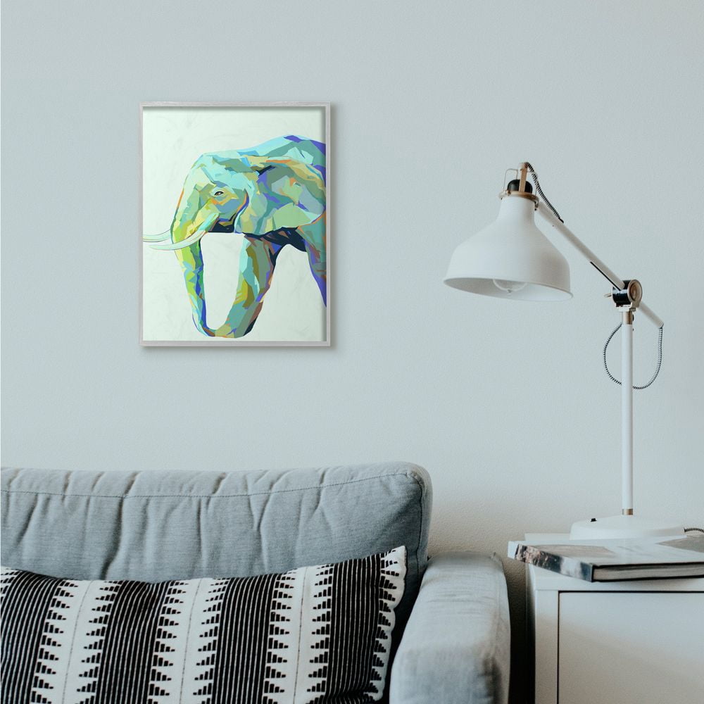 Stupell Industries Elephant Abstract Shapes Blue Green Animal Design Framed Wall Art by Ziwei Li